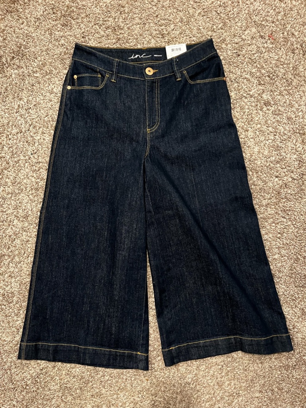 INC International Concepts Dark Indigo Wide-Leg Crop Jeans